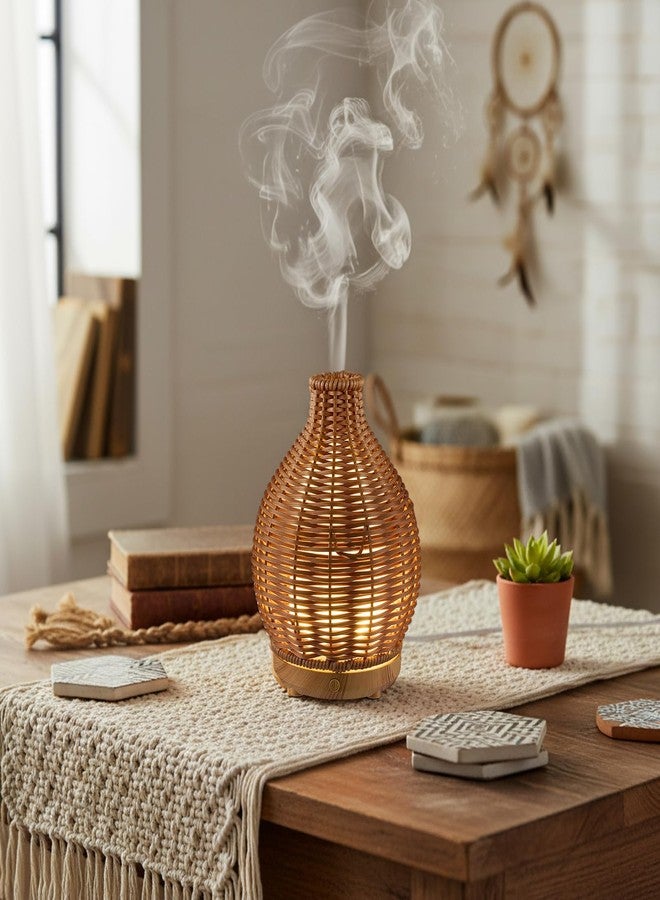Copkim Essential Oil Diffuser Rattan Woven Boho Aroma Humidifier 80ml Ultrasonic Aromatherapy Diffuser with Timer and Waterless Auto-Off 2 Mist Modes Noiseless Warm Light for Home Office Bedroom - Image 1